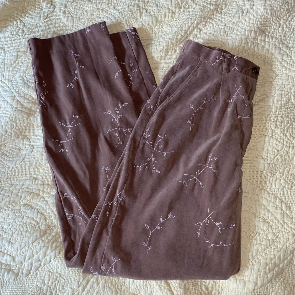 Suede embroidered pants